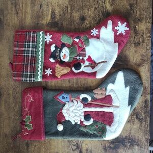 Santa Claus And Frosty Snowman Vintage Christmas Pair Large Stockings,Green/Red